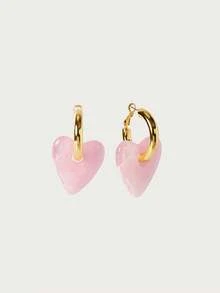 Glisma Amber Color Heart Shaped Hoop Earrings For Women, Exaggerated Luxury Personalized Earrings, Fashionable & Versatile, Autumn/Winter,Outfits,Gothic/Goth,Old Money,Beaded,Western Jewelry,Metallic/Texture,Gemstone,For Mom/Women/Girl/Mother,Premium,Vintage,Cross,SEXY/Classy,Summer/Beach/PromLayered/Gemstone/Beaded/Crystals,Charm/Chunky - Gold powder - View 3