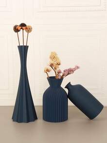 1PC Standard Size Nordic Style Vertical Ribbed 3 Pieces Art Vase Set With Pleated Textured Wrinkle Finish Minimalist Elegant Design For Fresh And Dried Flowers Display Tabletop Centerpiece For Living Room Desk Shelf Office Home Decor Essential - A - View 3