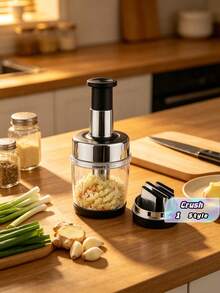 1pc Manual Vegetable Chopper, Multi-Function Onion Slicer, Portable Stainless Steel Garlic Mincer With Container, Suitable For Onion, Garlic, Celery, Carrot And Other Vegetables Salad Preparation - Multicolor - View 1