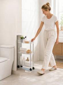 1pc Bathroom Shower Caddy, Freestanding Movable Vanity, Bathroom Rolling Cart, Gap Storage Rack For The Toilet. - Multicolor - View 7