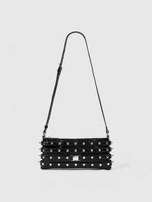 ROMWE 1 Piece Y2K Punk Style Shoulder Square Bag Rivet Decoration, Zipper Opening And Closing, Spice Girl Street Cool, Suitable For Daily Parties, Shopping, - Black - View 5