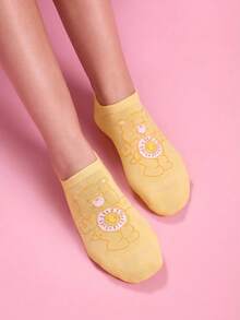 SHEIN X Care Bears 6雙時尚透氣柔軟隱形船襪 女款短襪 加強後跟耐磨款 彩色卡通雲朵圖案 - 雜色 - 查看 9
