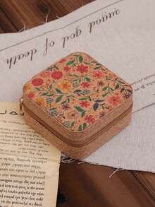 1PC Vintage Bohemian Square Print Jewelry Storage Box Organizer Case For Necklace Ring Bracelet Portable Travel Home Office Decor Daily Use Gift - Multicolor - View 17