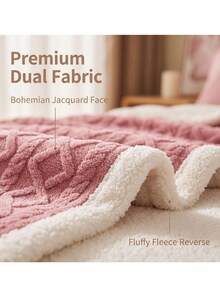 Cirelle 1pc Soft Double Sided Sherpa Fleece Throw Blanket - Thick Warm Flannel Bed Blanket With Embossed Cable Knit Pattern For Sofa, Couch, Dorm & Home Decor - Watermelon Pink - View 5