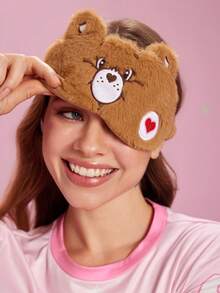 SHEIN X Care Bears 1Pc Cartoon Embroidered Blindfold, Soft Plush Material, Strong Shading Power, Suitable For Going Out For Travel, Office Lunch Break - Brown - View 6