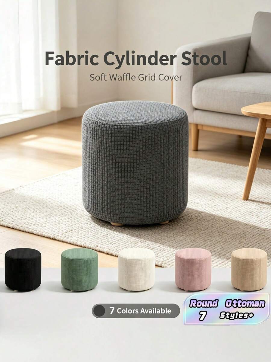 Round Stretch Ottoman Cover, Elastic Spandex Furniture Protector, Non-Slip Soft  Stool Slipcover For Living Room Bedroom Home Office - Multicolor - View 1