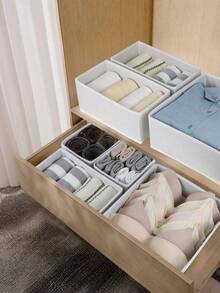 6PCS Fabric Drawer Style Cosmetic Storage Box, Multi-Compartment Makeup Organizer With Handle, Portable Jewelry Storage Box, Dustproof Dresser Storage Solution, Bedroom Home Decor, Vanity Counter Organizer - White - View 6