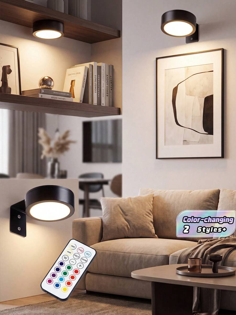 3-Battery Powered Painting Light With Magnetic Drawing Light, 3 Lighting Modes, Designed For Remote Control And Timed Art Display, Suitable For Portrait Frames, Adjustable Wireless Wall Lamp In Black - Black - View 1