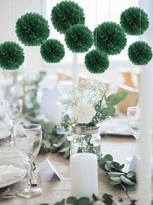 9Pcs/Set Green DIY Paper Flower Balls - Suitable For Birthday Party, Wedding, Bridal Shower, Home, Outdoor Hanging Decor - Multicolor - View 3