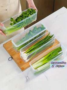 4pcs Rectangular Food Storage Containers, Reusable Plastic Refrigerator Organizer Boxes For Storing Scallions, Parsley, Cilantro, Garlic, Noodles, Eggs, Etc. With Lids, Hand Washable, Kitchen Essential, Back To School Must-Have - Multicolor - View 2