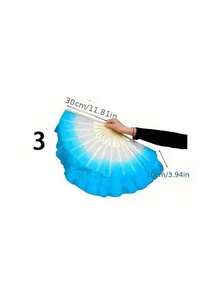 Short Chinese Belly Dance Fan, Bamboo Frame Artificial Silk Fan Veil, Dance Prop For Performance, Party, Show, Decoration & Craft Gift - Multicolor - View 10