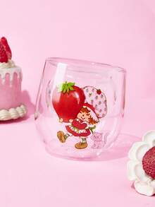 Strawberry Shortcake X SHEIN 1個 7.1oz/210ml 卡通角色造型雙層硼矽酸鹽玻璃杯，3D立體耐熱，適用於牛奶、果汁、咖啡等， Cheer Bear 心形，禮物首選 - 淺粉色 - 查看 2