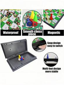 Set Permainan Papan Ular Tangga Magnetik, Desain Lipat Portabel dan Ringan, Hadiah Set Permainan Perjalanan, Mainan Seru untuk Keluarga - Hijau - View 8