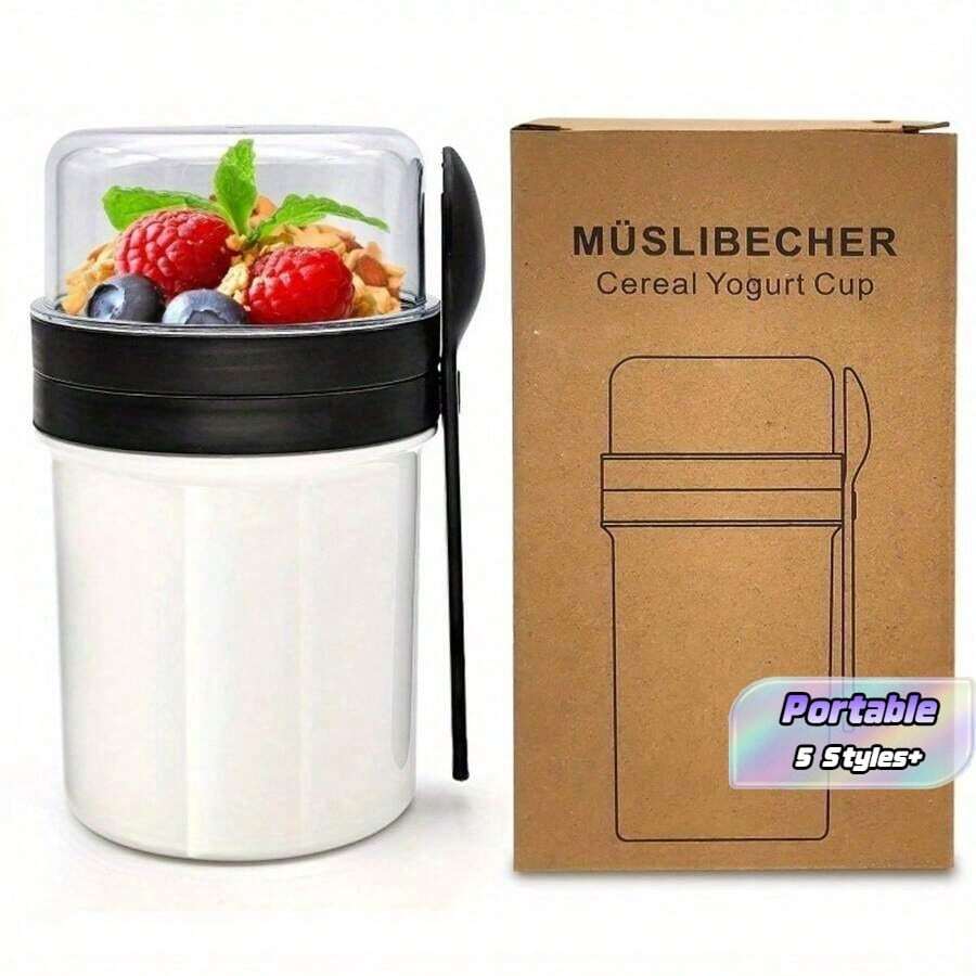 Portable Cup Set For Fruit, Grains, And Yogurt: Leakproof, Dishwasher, Suitable For Work, School, Includes Spatula And Spoon,Sauce Container, Bottom Layer, Milk Cup - Multicolor - View 1