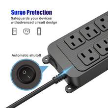 Teckwe 16-In-1 Power Strip Surge Protector With USB, 10 Widely Spaced AC Outlets, 4 USB-A & 2 USB-C PD 18W Fast Charging Ports, 4 FT Extension Cord, 2400W/12A Wall Mountable Outlet Extender For Home Office - Black - View 4