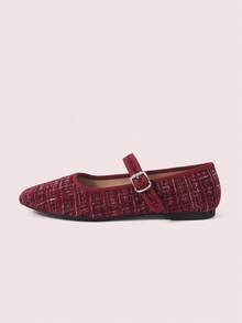 CUCCOO DOLLMOD Women's Shoes, Burgundy Fabric, Square Toe Simple Buckle Flats, Comfortable Atmosphere, Versatile Soft Sole For Daily Commuting Mary Jane - Red Violet - View 7