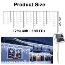Teckwe Solar Ice Waterfall Light String, 228 Pcs LED Icicle String Light, Outdoor IP44 Halloween Light Strip, 8 Lighting Modes Christmas Lights, Perfect For Christmas, And Thanksgiving Decorations, Patio, Garden, Party, Wedding - Cool White-8 lighting modes - View 3