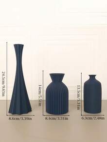 1PC Standard Size Nordic Style Vertical Ribbed 3 Pieces Art Vase Set With Pleated Textured Wrinkle Finish Minimalist Elegant Design For Fresh And Dried Flowers Display Tabletop Centerpiece For Living Room Desk Shelf Office Home Decor Essential - A - View 2
