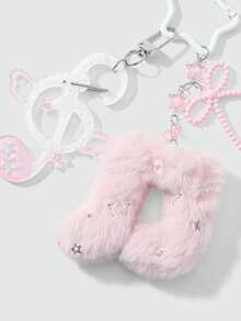 ROMWE Anime 1 Korean Sweet, Gentle And Fashionable Pink And White Bow, Star Polka Dot Wings, Shiny Notes DIY Keychain Bag Pendant, Suitable For Girls' Daily Wear - Pink White-6 - View 5