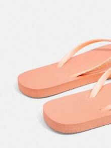 Grefit 1 Pair Fashionable Black Glitter Flat Comfortable High Elastic Thong Sandals, Beach, Holiday, Home Slippers, Solid Orange Color - Coral Pink - View 5