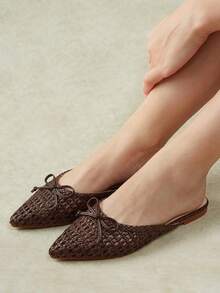 Styleloop Ladies Pointed Real Woven Splicing Daily Travel Casual Versatile Fashion Sandals Flat Summer Shoes Fall Shoes - Coffee Brown 2 - View 6