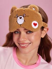 SHEIN X Care Bears 1Pc Cartoon Embroidered Blindfold, Soft Plush Material, Strong Shading Power, Suitable For Going Out For Travel, Office Lunch Break - Brown - View 4