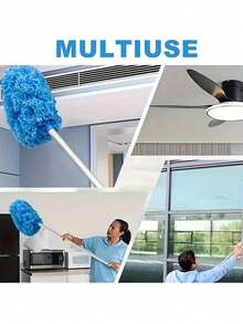 1 cây chổi lau quạt trần sợi microfiber kéo dài được với đầu lau có thể giặt, dùng để vệ sinh trần cao, nội thất và quạt trần ô tô - Màu xanh - Xem 9