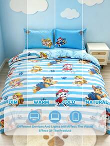 SHEIN | PAW Patrol 3件組卡通圖案被套組，柔軟保暖，可水洗，適用於單人/雙人/Queen/King尺寸床 - 汪汪隊藍色 - 查看 10