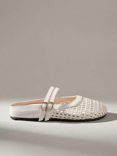 Solecia Fashion Buckle Woven Leather Outer Wear Slip-On Closed Toe Beach Breathable Sandals Women Fall Shoes