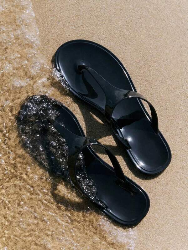 Grefit Nya enkla bruna flip-flops för dam, platta sandaler/tofflor med fyrkantig tå och platt sula, casual för vår, sommar och semester