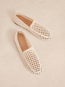 Rosivie Woven Mesh Mary Jane Round Toe Flat Shoes - Apricot 4 - View 1