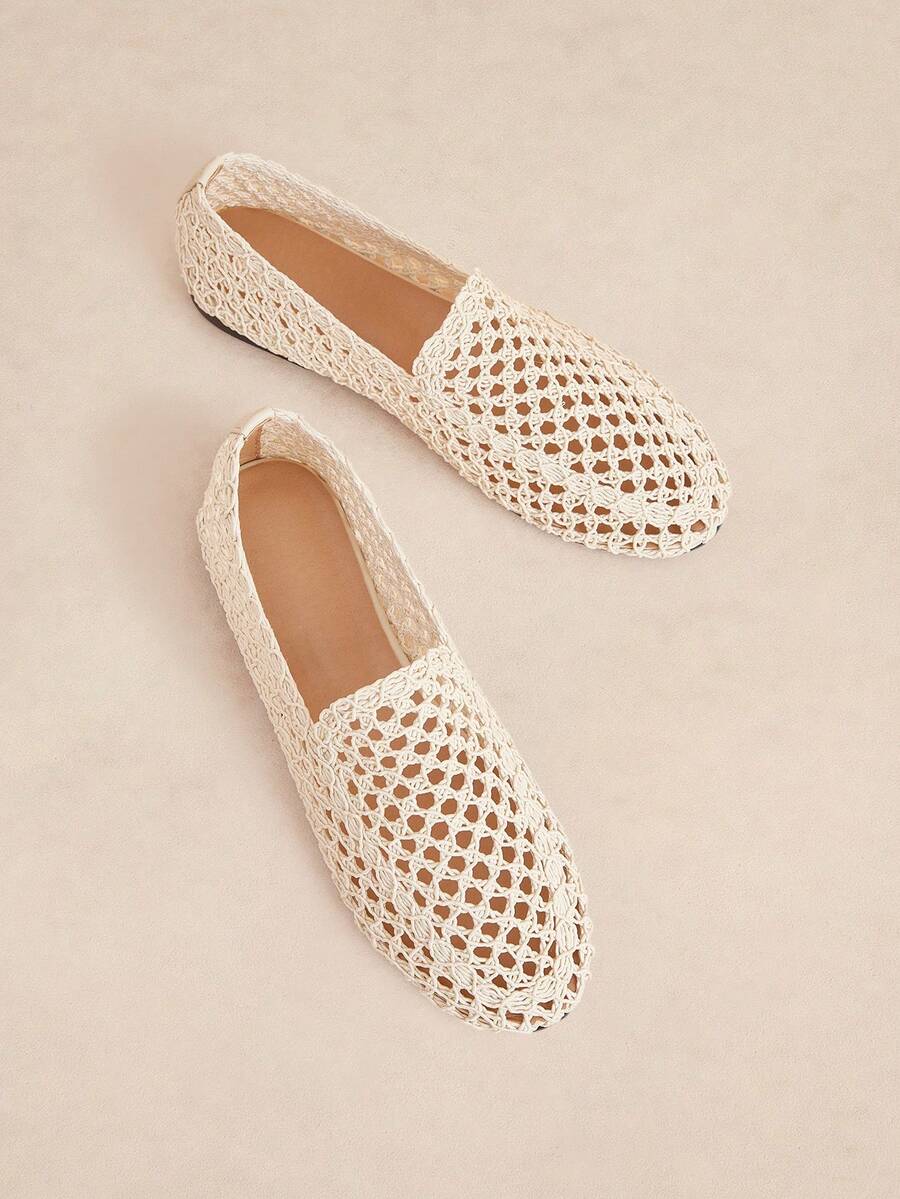 Rosivie Woven Mesh Mary Jane Round Toe Flat Shoes - Apricot 4 - View 1