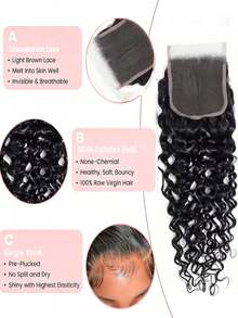 Water Wave Lace Closure 4x4 Transparent Human Hair Lace Frontal Free Part Natural Black Pre-Plucked With Baby Hair - Natural Black - View 3