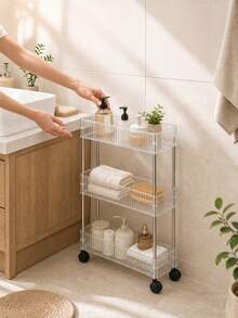 1pc Bathroom Shower Caddy, Freestanding Movable Vanity, Bathroom Rolling Cart, Gap Storage Rack For The Toilet. - Multicolor - View 8