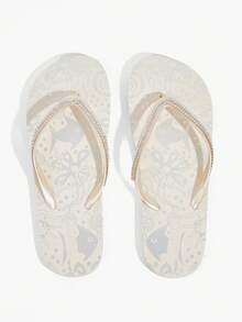 Grefit Women Shoes Summer Rhinestone Mermaid Pattern Non-Slip Braided Belt Open-Toe Flat Bottom, Light Luxury Rubber Rice Silver Flash Flip-Flops, Suitable For Seaside Vacation/Pool Party/Summer Dinner Beach Shoes Summer Shoes - Off-white - View 3