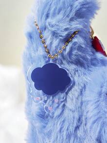 SHEIN X Care Bears 可愛3D耳朵刺繡毛絨熊手提包，柔軟觸感，大容量，適合日常通勤與休閒外出 - 藍色 - 查看 6