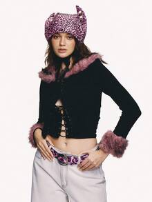 Popjeli Leopard Print Hat - Pink - View 3