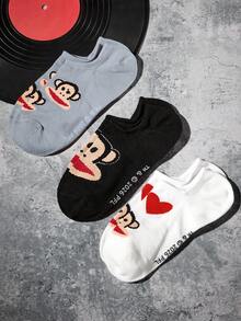 Paul Frank X SHEIN 3-Pack Cartoon Character Women's Invisible Socks - variegated - View 1