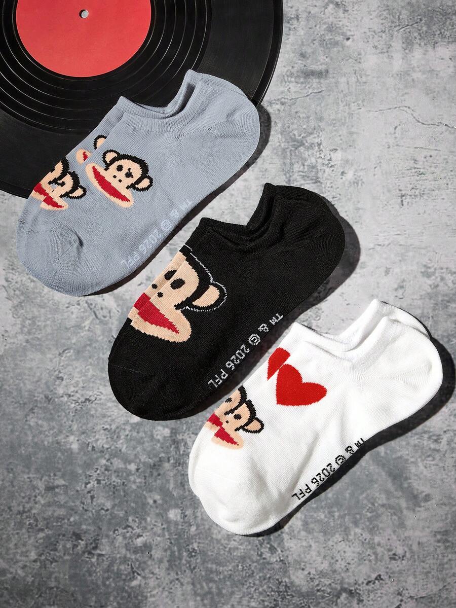 Paul Frank X SHEIN 3-Pack Cartoon Character Women's Invisible Socks - variegated - View 1