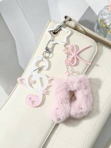 ROMWE Anime 1 Korean Sweet, Gentle And Fashionable Pink And White Bow, Star Polka Dot Wings, Shiny Notes DIY Keychain Bag Pendant, Suitable For Girls' Daily Wear - Pink White-6 - View 8