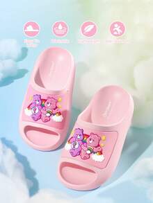 SHEIN X Care Bears 卡通兒童拖鞋，EVA輕量材質，護趾設計，適合室內、淋浴或海灘使用 - 藕粉色 - 查看 1