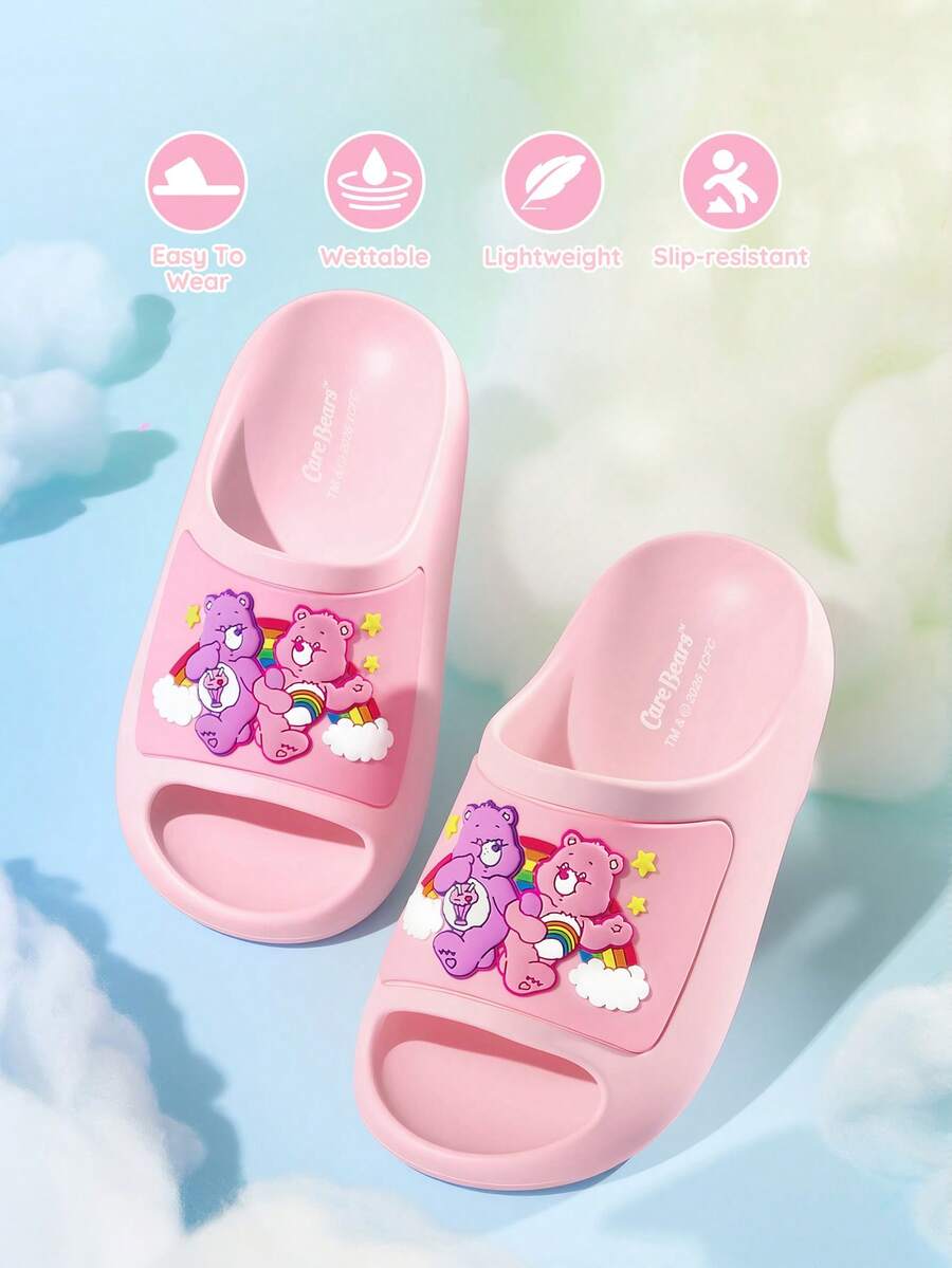 SHEIN X Care Bears 卡通兒童拖鞋,EVA輕量材質,護趾設計,適合室內、淋浴或海灘使用 - 藕粉色 - 查看 1