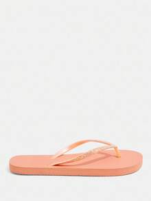 Grefit 1 Pair Fashionable Black Glitter Flat Comfortable High Elastic Thong Sandals, Beach, Holiday, Home Slippers, Solid Orange Color - Coral Pink - View 2