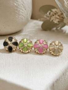 1 Pack 10 Pieces Irregular Metal Buttons Colorful Four‑Leaf Clover And Flower Shaped Fasteners For Women Wool Overcoat Sweater Suit Outerwear Sewing Accessories - 10pcs - View 6