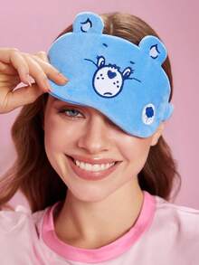 SHEIN X Care Bears 1件裝卡通刺繡眼罩，柔軟絨毛材質，遮光力強，適合外出旅行、辦公室午休使用 - 藍色 - 查看 6