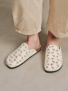 Solecia Women's Flat Bottom Round Toe Mesh Flower Embroidery Flower Slip-On Leisure Beach Vacation Shoes - Apricot - View 9