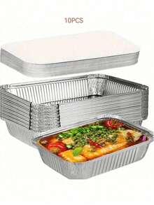 30pcs Disposable Aluminum Foil Pans, Suitable For Outdoor Barbecue; 20/10pcs Kitchen Steamer Boxes, Convenient And Practical; 1pc Practical And Clean (Lunch Box Without Lid) - Silver - View 14