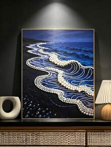 1件珍珠海洋波浪海灘牆面藝術版畫，深藍色海洋與黑沙畫布海報，優雅海岸風居家裝飾，適用客廳臥室，30x40cm，無框 - 套裝7 - 查看 10