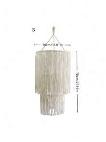 1PC HANDWOVEN BOHEMIAN MACRAME LANTERN SHADE WITH TASSEL FRINGE SCANDINAVIAN STYLE LAMP COVER FOR CEILING PENDANT LIGHT BEDROOM LIVING ROOM DINING ROOM CAFE HOME DECORATION BULB AND WIRE NOT INCLUDED - Beige - View 4