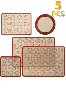 5PCS Silicone Baking Mats Set, Non‑Stick & Heat‑Resistant, Reusable Silicone Bakeware Sheets Line For Microwave Oven, Baking Tray, Cookies, Macaron, Red, Rectangle, Square, Round - Red - View 4